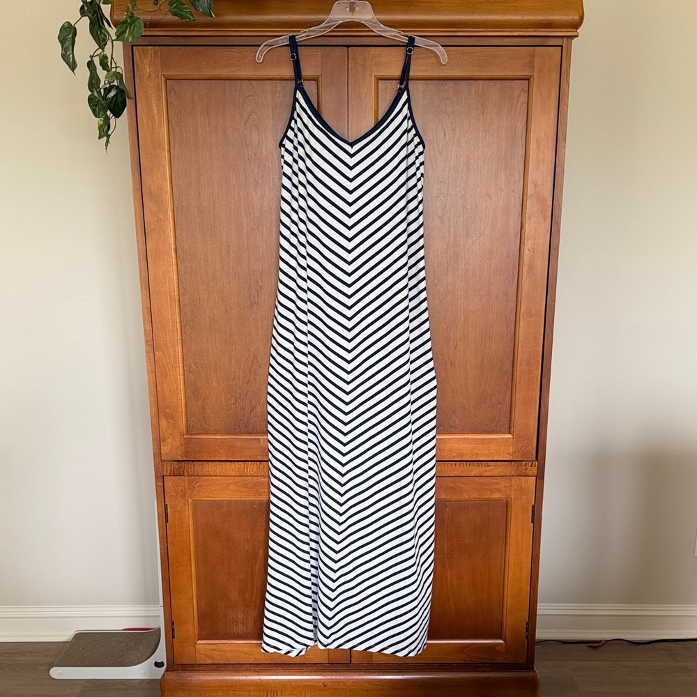 Tommy Bahama Navy & White Striped V-Neck Maxi Dress